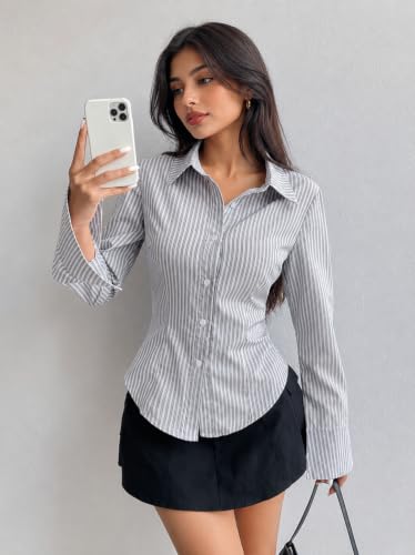 Image of Women Shirt||Women Relaxed Fit Vertical Striped Spread Collar Cotton Casual Shirt (S-12-19)