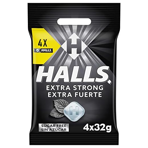 Halls Caramelle alla menta Extrastrong senza Zucchero - confezione da 128g (4x32g)