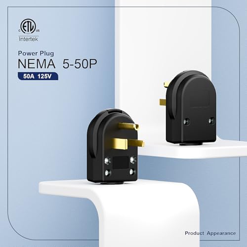 DEALTUS 50AMP 125 Volt Nema 5-50P Plug, 3 Pole 3 Wire Grounding Straight Blade Plug for Welders, Complies with Rohs, Nema, Reach, Black by DEALTUS - Used condition - Image 2