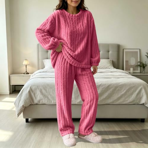 Pijama Termica Mujer Flannel Pajamas for Women Set Winter Fleece Fluffy 2 Piece Lounge Pjs Sets Sleepwear Women's Flannel Pajamas Capsule Wardrobe 2026 Sets Pijamadas para Mujer Hot Pink Free Size - image 3