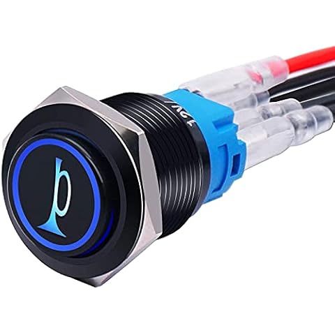 mxuteuk 19MM Push Button Switch with Blue LED Cover
