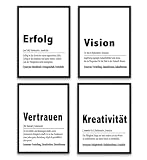 PURESIZE Poster Set Büro Bilder, Din A4, Definition, Poster 4er Set (ohne Rahmen) als Büro Deko, Motivationsposter, minimalistisch, deutsch, Dekoration, Wanddeko, Kunstdruck