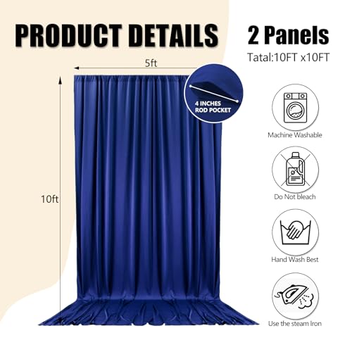 Image of 10ft x 10ft Royal Blue Backdrop Curtains for Parties, Polyester Fabric Backdrop Drapes with Rod Pockets for Weddings, Birthday, Photography, Mother's Day, Graduation Party Background Curtain, 2 Panels