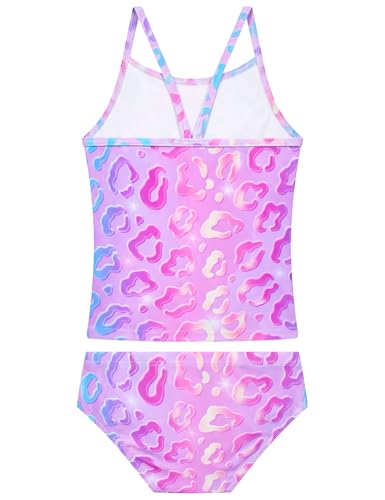 Image of Girls Tankini Swimsuit UPF50+ Ruffle 2 Piece Bathing Suit Full Coverage Kids Swimwear Ages 2-14 Years