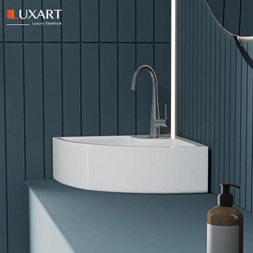 Image of LUXART Ceramic Wall Mount & Table Top Bathtroom Basin-16 x 16 x 5 Inc Glossy Finish Wall Hung & Countertop Designer Vessel Sink - Over counter Wash Basin For Hotel Home Living Room