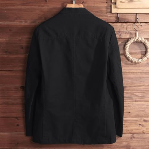 Men's Middle Aged Casual Suit Coat Three-Button Cotton Twill Suit Jacket Notch Lapel Sports Utility Blazer4