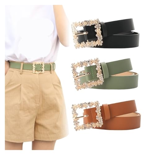 Women's Decorative Belt Belts For Woman Shiny Rhinestone Beautiful Square Wreath Metal Buckle Solid Color PU Belts4