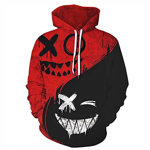 Black And Red Hoodie,Men's Novelty Hoodies Cool Pullover Sweatshirts Smile Face Hood Jackets Colorblock Half Hoody Fashion Hip Hop Hooded Coats Halloween Streetwear Dead Costume 3D Printed Anime Top #TOP8