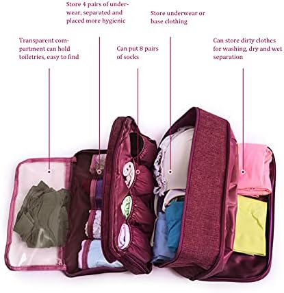 Duyoku Multi-Layer Travel Storage Bag - Underwear Packing Cubes Portable Luggage Organizer Bra/Socks/Cosmetic Toiletry Bag for Men Women Travel Business Trip(Red Wine) 2 Duyoku Multi-Layer Travel Storage Bag - Underwear Packing Cubes Portable Luggage Organizer Bra/Socks/Cosmetic Toiletry Bag for Men Women Travel Business Trip(Red Wine)