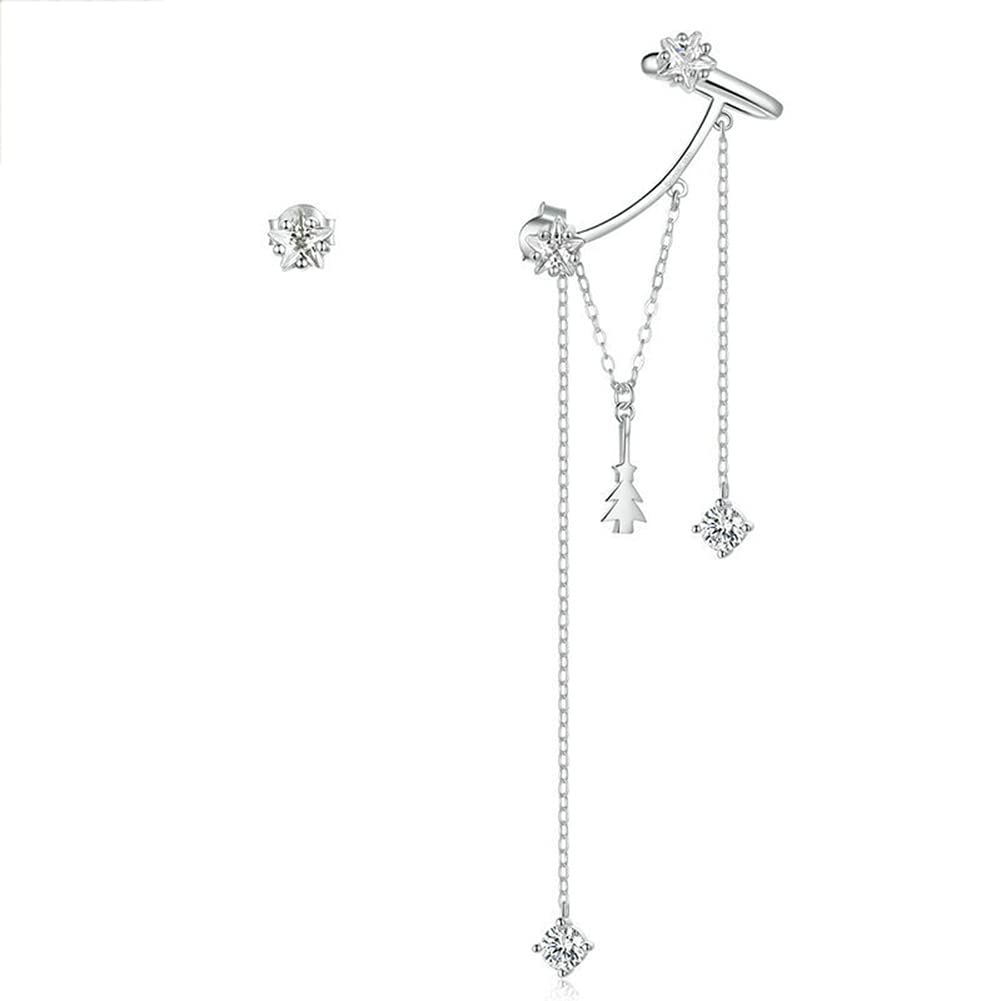 Quaste Tropfen Crawler Ohrringe 925 Sterling Silber Weihnachtsstern Baum Asymmetrisch Lang Für Frauen Alt Schmuck