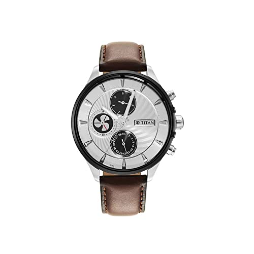 Titan Regalia Maritime White Dial Quartz Multifunction Leather Strap Watch for Men-NS1873KL01 - Image 5