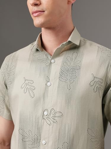 Image of Majestic Man Men's Slim Fit Pure Cotton Printed Casual Shirt - Short Sleeve | Premium Breathable Fabric | Modern Geometric Design