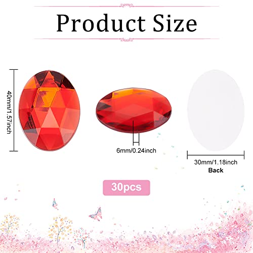 FINGERINSPIRE 30 Stück 40x30 mm Extra Große Ovale Acryl Strass Edelsteine Juwelen Verzierungen Kristalle Flache Rückseite Rote Juwelen Verzierungen Kristall Edelsteine Für Die Kostüm Schmuck Handwerk