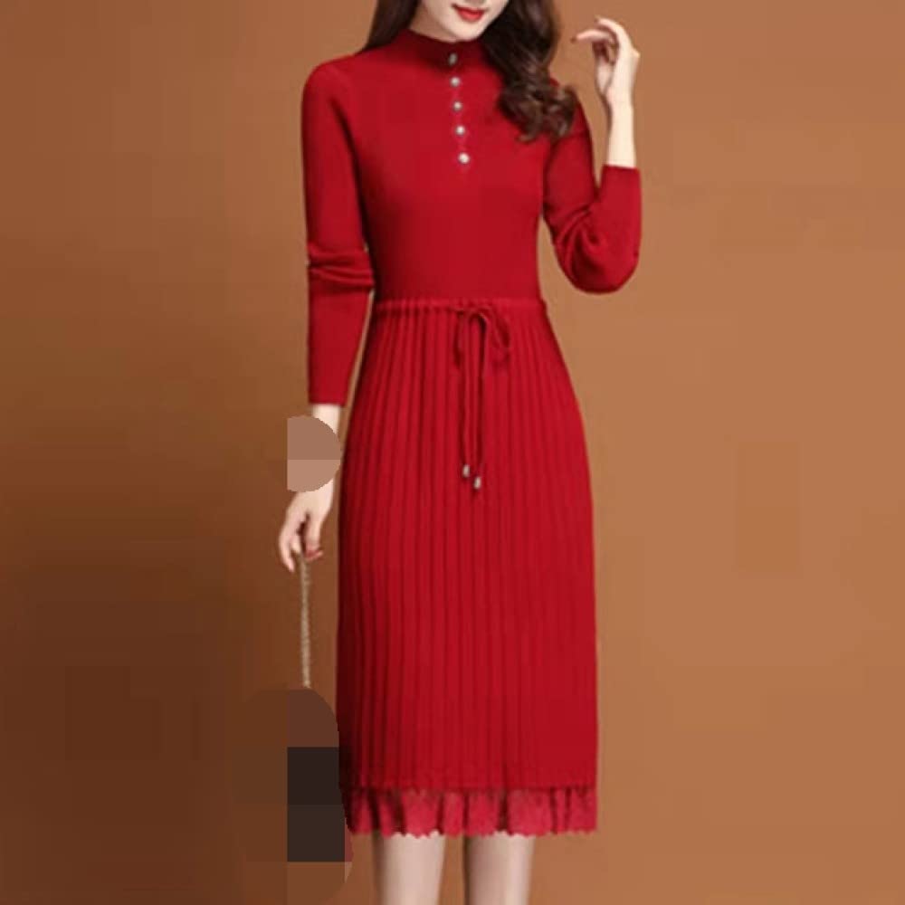 Jerseys Punto Mujer,Suéter De Punto con Cuello Alto Medio para Mujer Suéter con Dobladillo De Encaje Rojo Suéter Elegante Ajustado con Fondo Suéter Jumper Regalo De Moda para Novia Día De La Ma