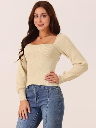 Image of Seta T Women's Square Neck Long Sleeve Sweaters Casual Ribbed Knit Fitted Pullover Sweater Tops