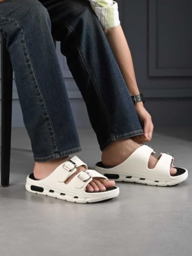 Image of SLIPOVER Men EVA Double Strap Sandals | Adjustable Buckle Comfort Slides | Lightweight Anti-Slip Ventilated Casual Sandals for Everyday Indoor Outdoor Wear
