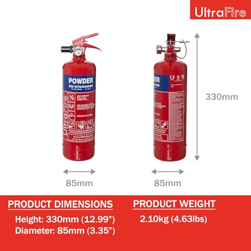 UltraFire 1kg Powder Fire Extinguisher - Car, Taxi, Caravan, Camping, Boat - Kitemarked EN3
