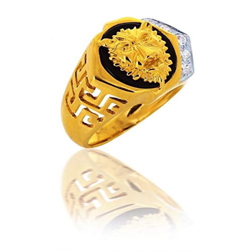 oro Anello chevalier leone oro 18 carati onice con pietre