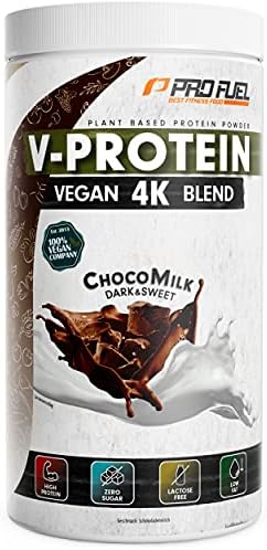 Veganes Proteinpulver SCHOKOLADE - V-PROTEIN 4K Blend, 750g | Unglaublich lecker & cremig | Aus Sonnenblumen, Soja, Hanfsamen & Kürbiskernen | Pflanzliches Eiweißpulver mit 74% Eiw