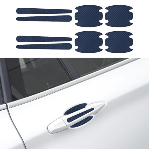 PACLVIO 4pcs Car Door Handle Scratch Protectors, Door Handle Paint Protection Film, TPU Carbon Fiber Texture Door Bowl 3D Sticker, Car Accessories Universal for Most Cars (Blue)