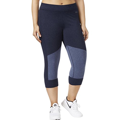 Calvin Klein Women's Plus Size Ribbed Waistband and Cuff Colorblock Crop Legging Straight Pull on Pant, Indigo Heather Combo, 3X