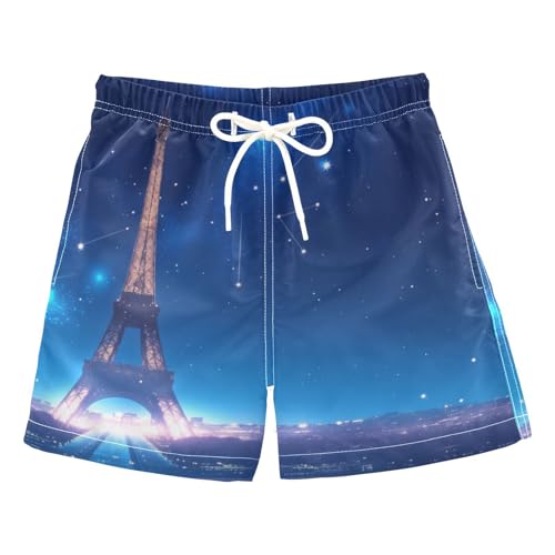 Boys Quick Dry Swim Trunks with Pockets Eiffel Tower Constellation Star Beach Shorts for Kids, Toddler Swimsuit Boy