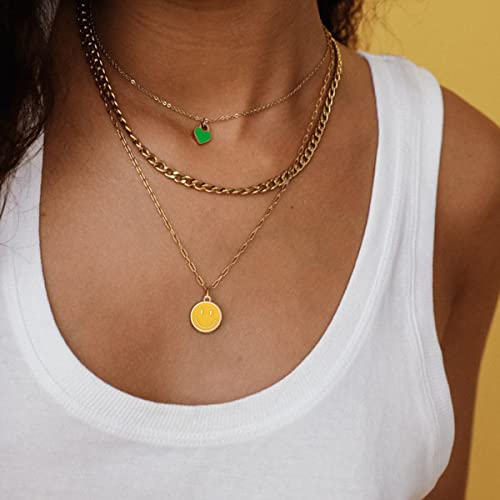 Godyce Smile Pendant Necklace For Women Girls Smiley Face Chain Necklace Paperclip Necklace Cute Round Pendant Necklace Preppy Jewelry thumb #1