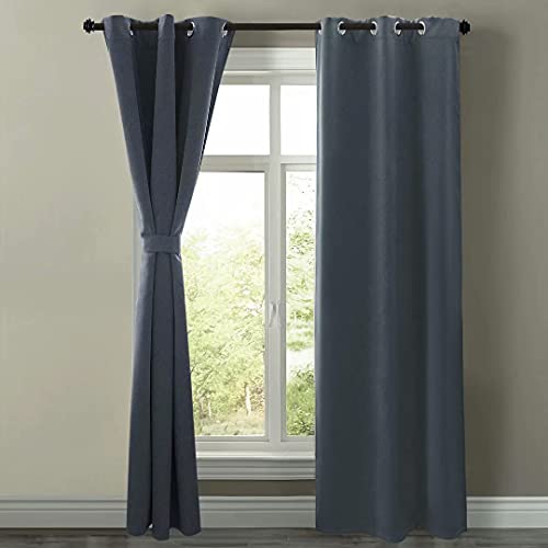 JSD Grey Grommet Blackout Curtains 2 Panels 42" x 84", Thermal Insulated Room Darkening Window Drapes for Bedroom Living Room