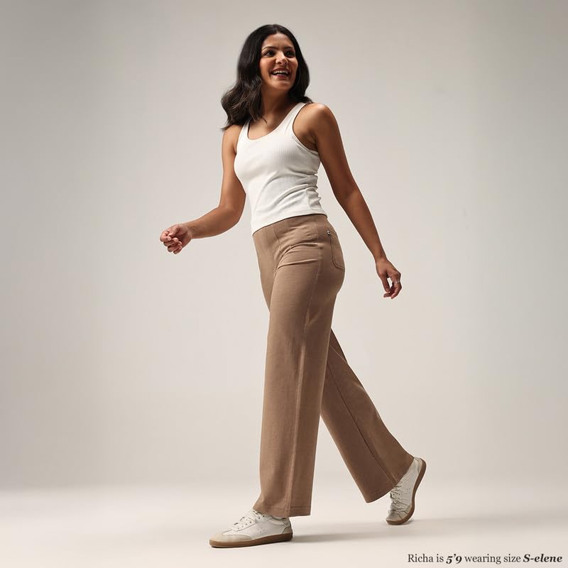Image of BlissClub Womens Work-to-Wine Twill Wide Dart Pants Insanely Breathable Elasticated Waistband 2 Pockets Mock Fly | Wide Silhouette Stylish Pleats