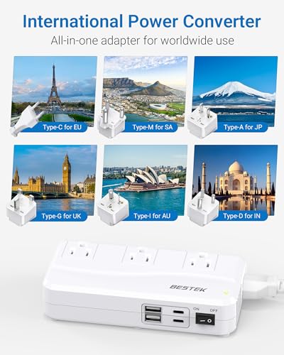 Image of BESTEK 220V to 110V Converter, 300W AC Voltage Converter US to Europe with 2 USB-C (PD20w), Step Down Power Converter for European Travel, (EU /UK /AU /JP /India /South Africa 5 Universal Plug Adapter)