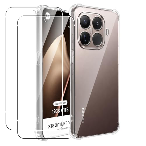 MEMELOKA Hülle für Xiaomi 15T PRO mit 2 Stück Schutzfolie, Weiche Stoßfeste Anti-Gelbfärbung Silikon Schutzhülle mit Verstärkten Airbags (Transparent)