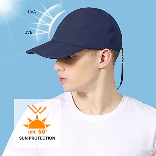 Akkad Kuti Mens Waterproof Baseball Cap Foldable Mens Water-Resistant Cap Upf 50+ With Drawstring Storage Bag For Outdoor (Navy) #TOP2