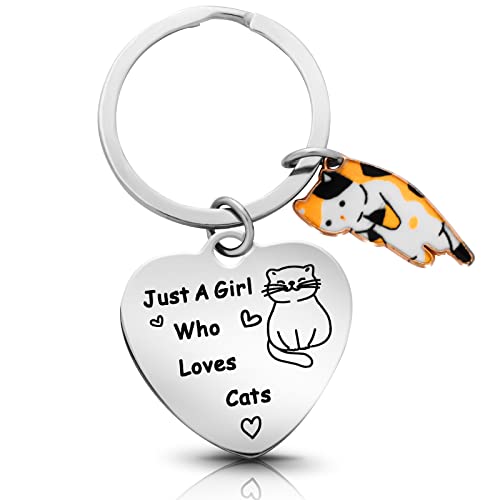Molain Cat Lover Schlüsselanhänger Lustige Schlüsselanhänger Geschenke Just A Girl Who Loves Cats Katzenliebhaber Geschenk für Frauen Mädchen mit Cartoon Katze Anhänger für Katzenliebhaber