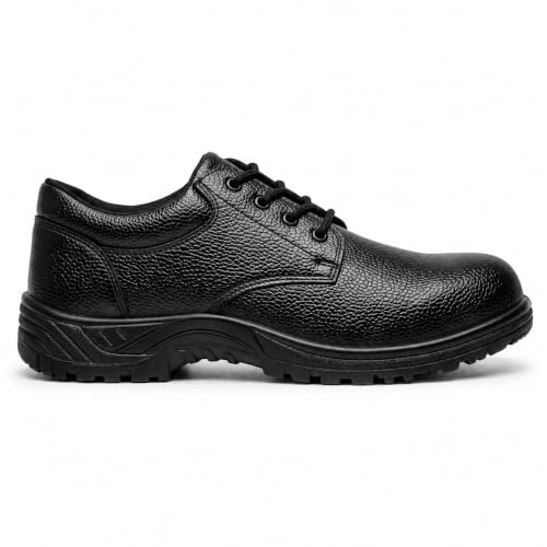 Image of Shyam Steel Men's Lightweight Synthetic Leather Safety Shoes | Slip & Oil-Resistant Heavy-Duty PVC Sole Industrial Work Footwear for Construction & Factory | Low-Ankle Lace-Up Black Work Shoes