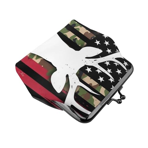 Coin Purse Small Pu Leather Change Purse Wallet With Clasp Car Coin Holder Pouch For Woman Men (Cool Camouflage American Flag Hunting Deer Camo Black (3))3