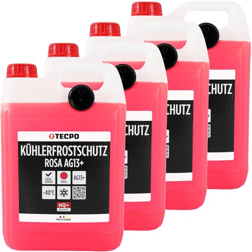TECPO Anticongelante anticongelante AG13+, 20 litros de líquido refrigerante rosa rojo -40 °C, listo para usar, tecnología Lobrid hasta 5 años de vida útil