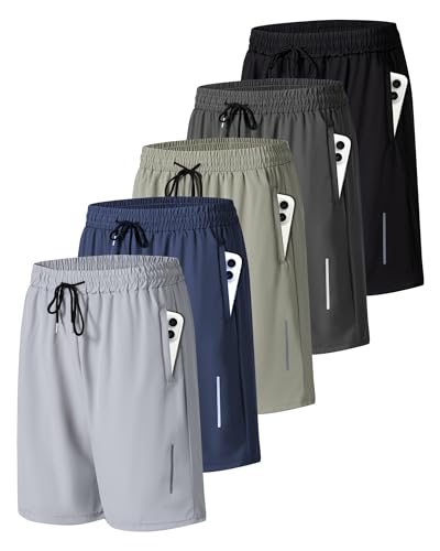 JWJ Mens Athletic Gym Workout Shorts Lightweight Quick Dry Running Basketball Shorts with Zipper Pockets