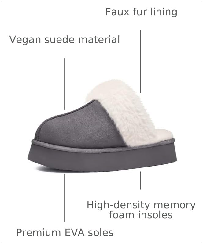 Image of Litfun Women's Fuzzy Memory Foam Slippers Fluffy Winter House Shoes Indoor and Outdoor, Platform Grey 6