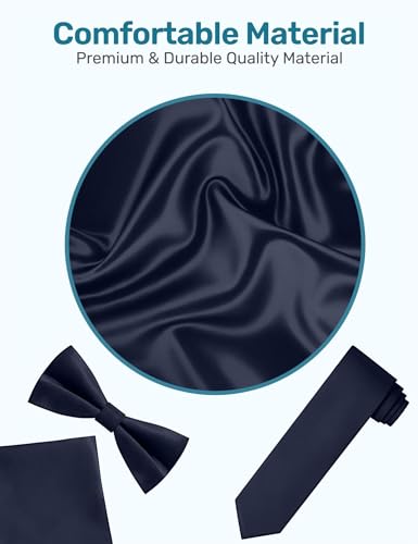 S.H. Churchill & Co. Men's 4 Piece Vest Set, with Bow Tie, Neck Tie & Pocket Hankie - Navy, L