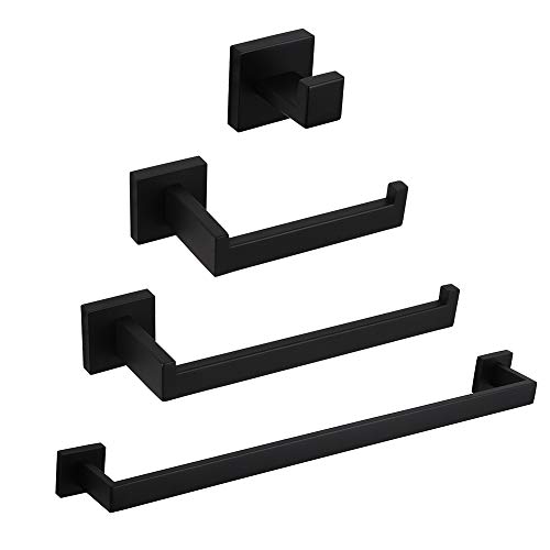 🔥 Cashback up to 70% GERZWY Modern Matte Black 4-Piece Bathroom Hardware Set Towel Bar Toilet Paper Holder Towel Ring and Towel Hook Wall Mounted FG16567-4BK