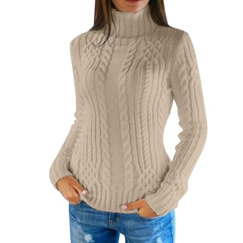 Turtleneck Sweaters for Women Cable Knit Sweater Women Slim Twist Long Sleeve Pullover Sweater Fall Winter Jumper Top
