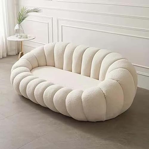 Image of CRAFTCITY Pumpkin Style Wooden Sofa, Contemporary Modern & Cozy Accent Chair for Living Room (Beige 2 Seater Sofa)