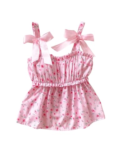 SHENHE Girl's Cute Floral Camisole Bow Top Flowy Peplum Babydoll Tank Boho Vacation Cami