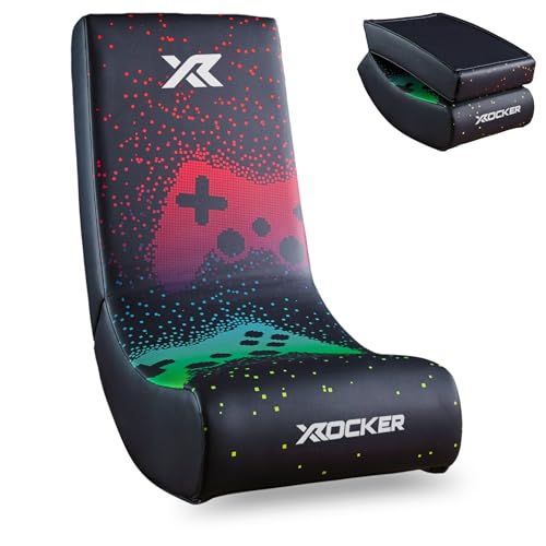 X-Rocker Pixel Floor Rocker Folding Console Gaming Chair - Ergonomic Support Space-Saving Design Rocking Base Wipe-Clean Faux Leather for Kids - Pixel