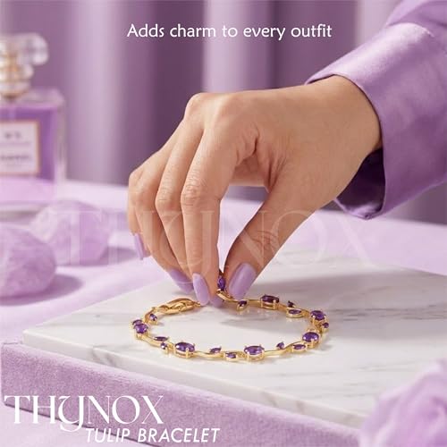 Image of THYNOX Tulip Bracelet for Women Stylish | Gold Plated Crystal Floral Jewellery | Adjustable Chain Wrist for Women & Girls Stylish | Elegant Tulip Bracelet for Women, Party & Daily Wear Accessory