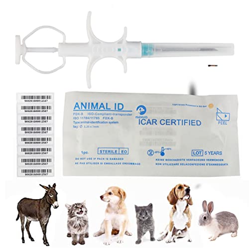 VENREA Universal Pet Microchip 134.2khz Registration Animal Implant Chip FDX-B Pet ID Microchip for the Management and Tracking of Dog Cat Cow Pig Rabbit Pigeon Fish (20 Packs 1.25x7mm)