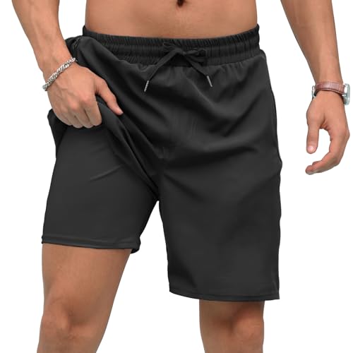 Adisputent Mens Swim Trunks with Compression Liner Quick Dry Swimsuit with Zipper Pockets Bathing Suit Beach Swim Shorts Black XL