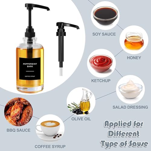 AXIM Lot de 2 distributeurs de sirop de café en verre de 500 ml avec étiquettes et entonnoir, organiseur de bar à café, accessoires modernes pour cuisine – Image 5