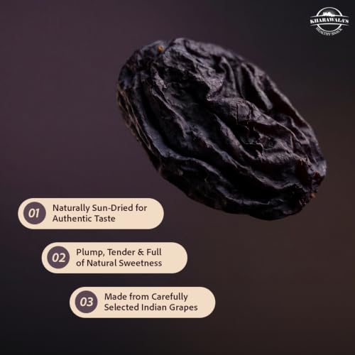 Image of KHARAWALA'S Afghani Classic Black Raisins with Seeds | Kali Kishmish (Pack of 5-250gm Each)