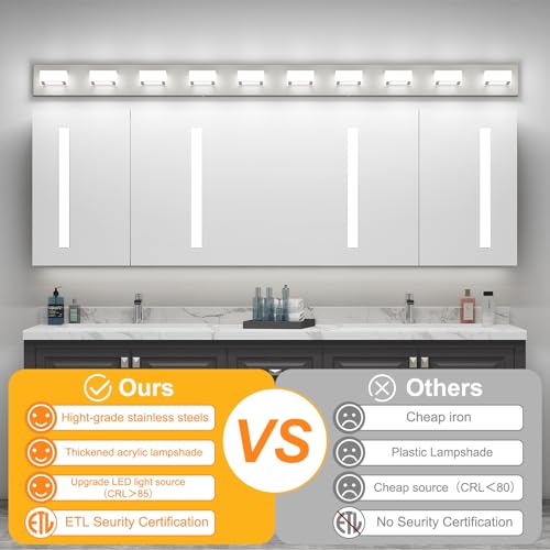 Image of Ralbay 10-Light Brushed Nickel Bathroom Vanity Light Metal Acrylic Modern LED Bathroom Lighting Over Mirror